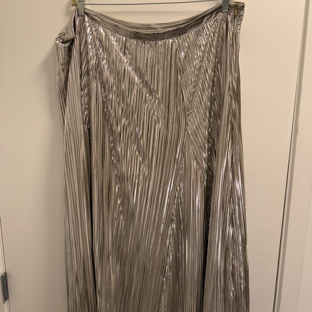 Anthropologie Metallic Silver A-Line Skirt - Picture 2 of 8